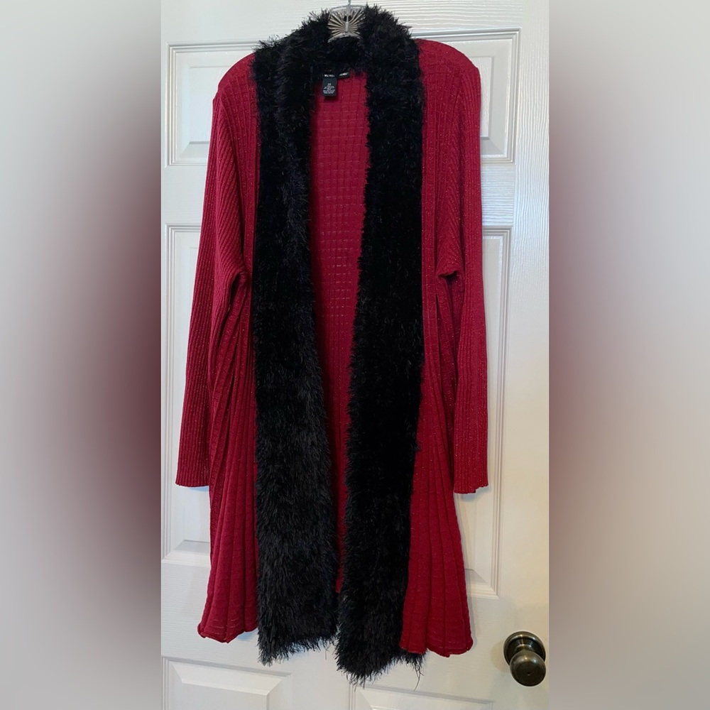 Lauren Michelle Woman Long Cardigan Red Metallic Sweater, Size 2X